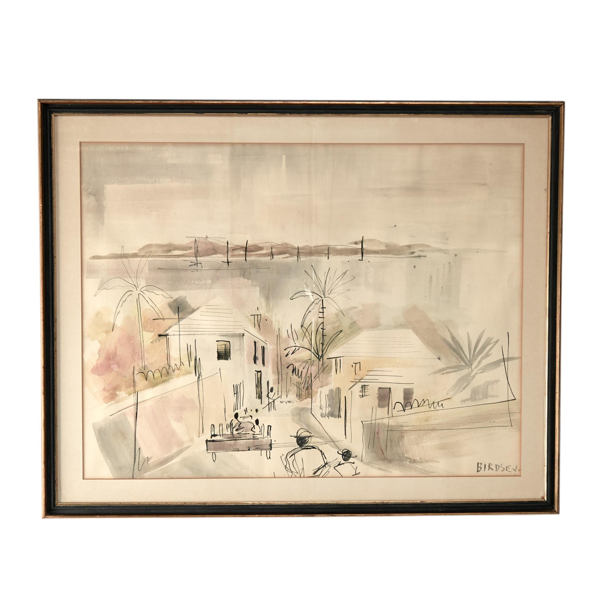Alfred Birdsey era un famoso pittore bermudiano di origine inglese. Ecco un paio di acquerelli rappresentativi del suo stile sicuro e sciolto e dei suoi familiari soggetti del paesaggio costiero. Firmati in basso a destra e presentati sotto vetro in