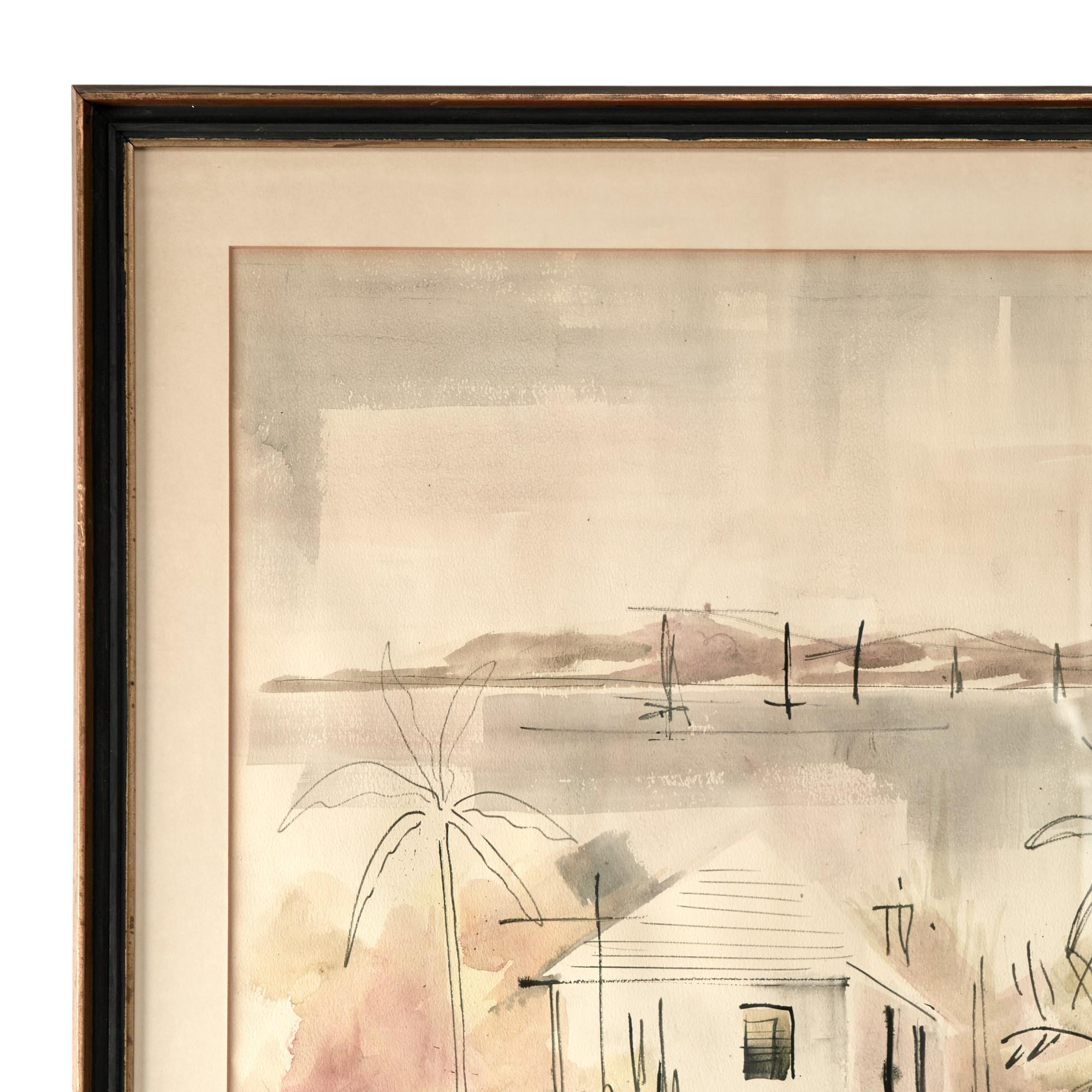 Mid-Century moderno Coppia di acquerelli bermudiani di metà secolo di Alfred Birdsey in vendita