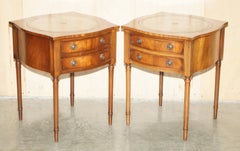 PAIR OF MiD CENTURY BEVAN FUNNELL HARDWOOD & LEATHER SIDE END BEDSIDE TABLES