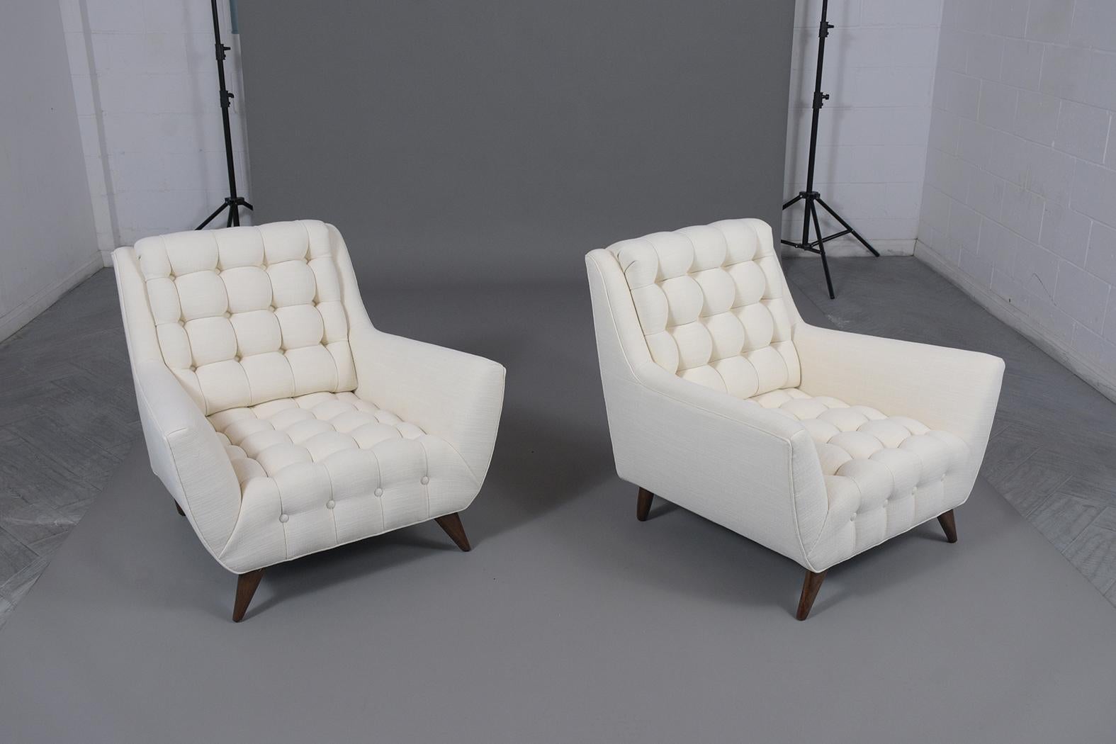 Walnut Restored Adrian Pearsall-Style Mid-Century Modern Lounge Chairs in Oyster Fabric