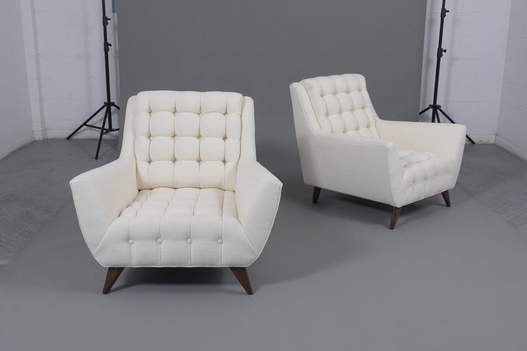 American Pair of Mid-Century Modern Tufted Lounge Chairs For Sale
