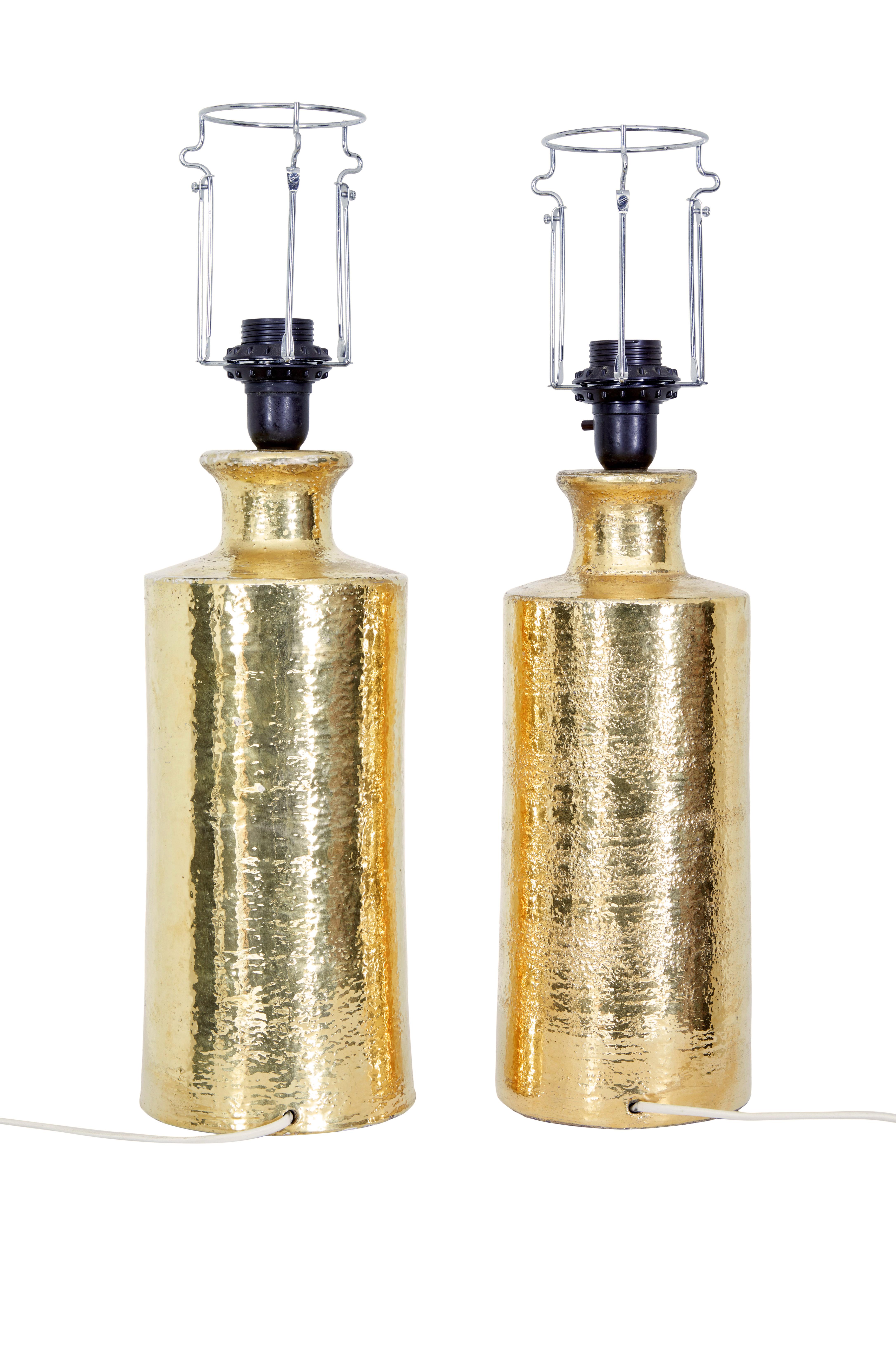 Pair of mid century Bittosi gilt lamps for Bergboms In Good Condition For Sale In Debenham, Suffolk