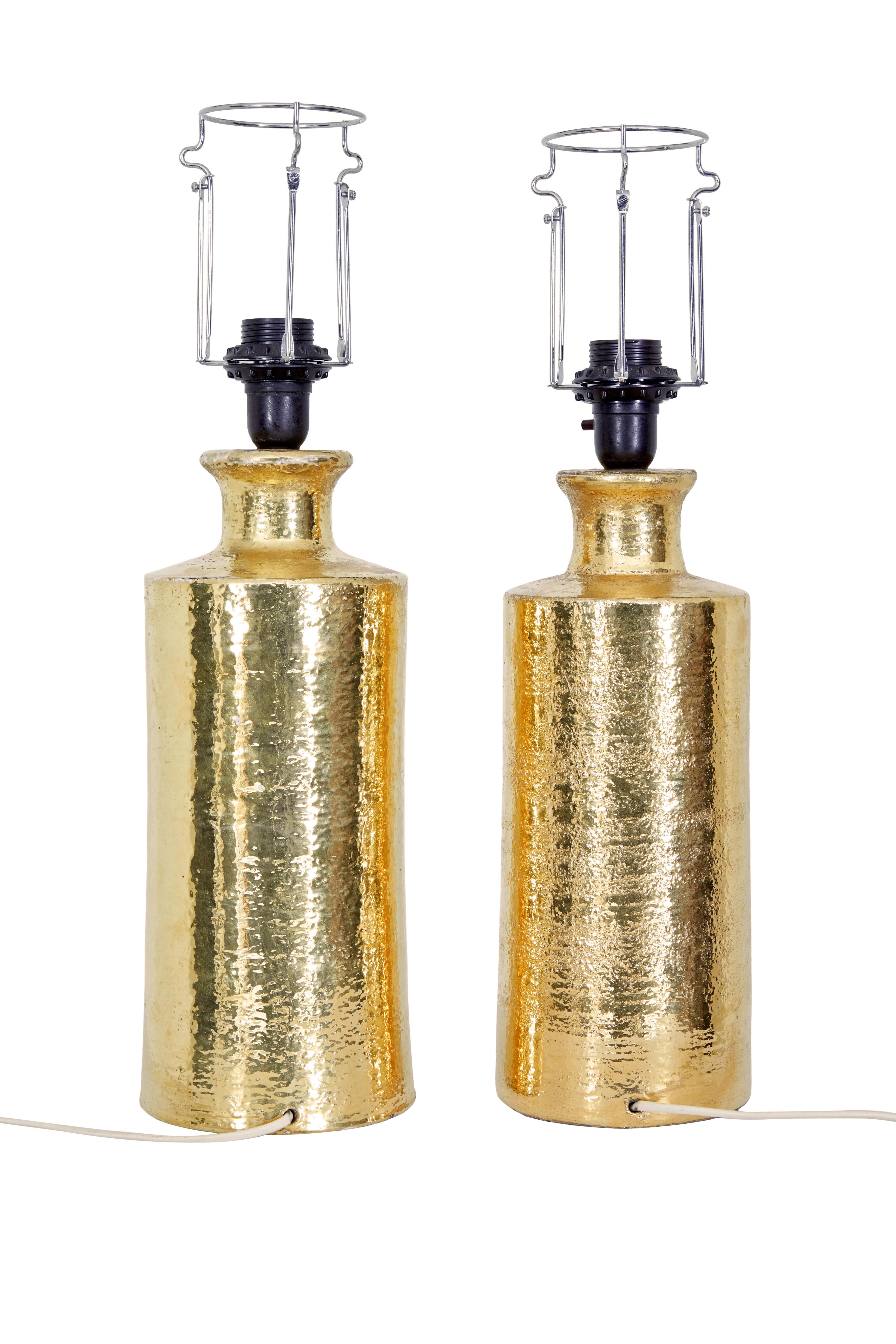 Paire de lampes Bittosi dorées du milieu du siècle dernier pour Bergboms Bon état - En vente à Debenham, Suffolk