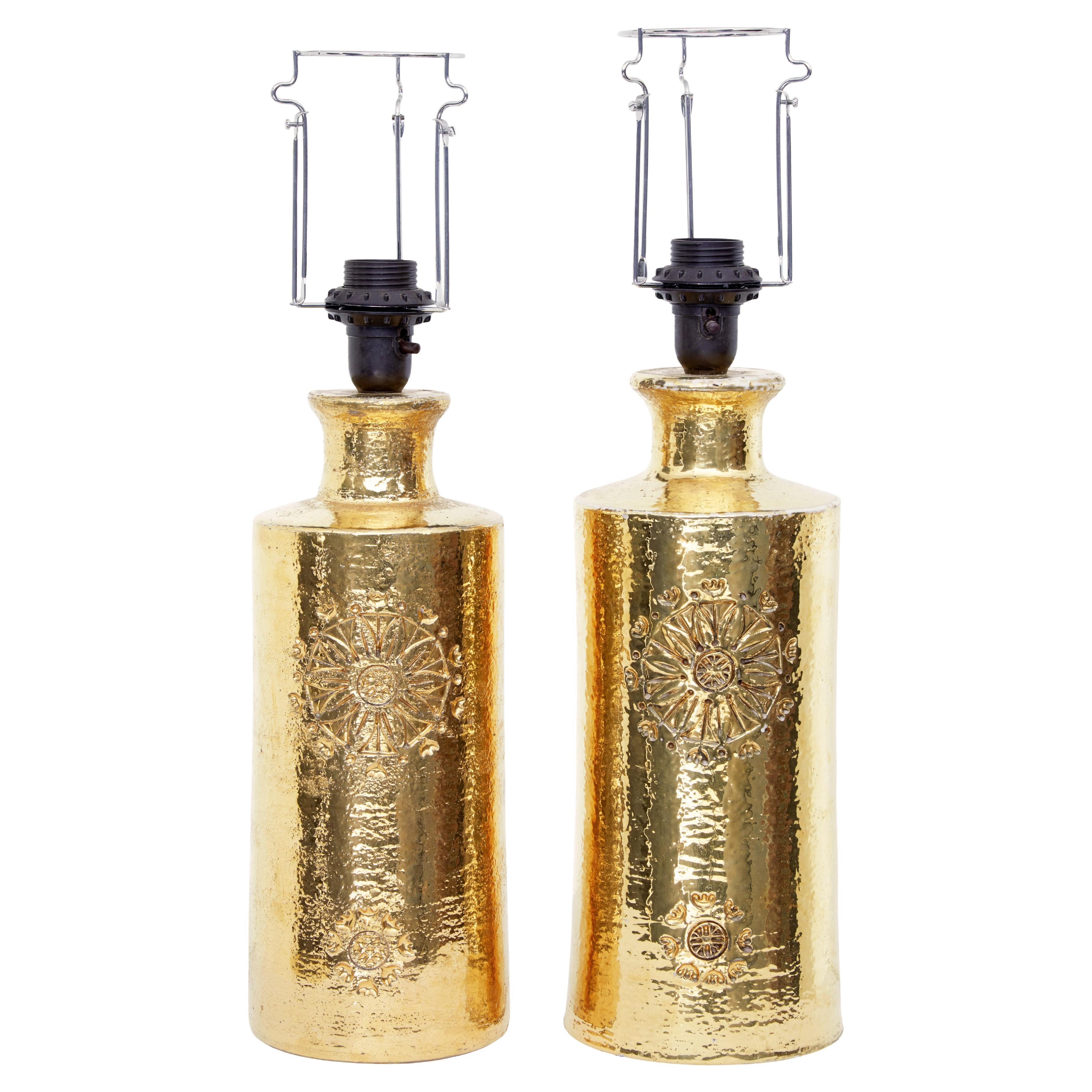 Pair of mid century Bittosi gilt lamps for Bergboms For Sale