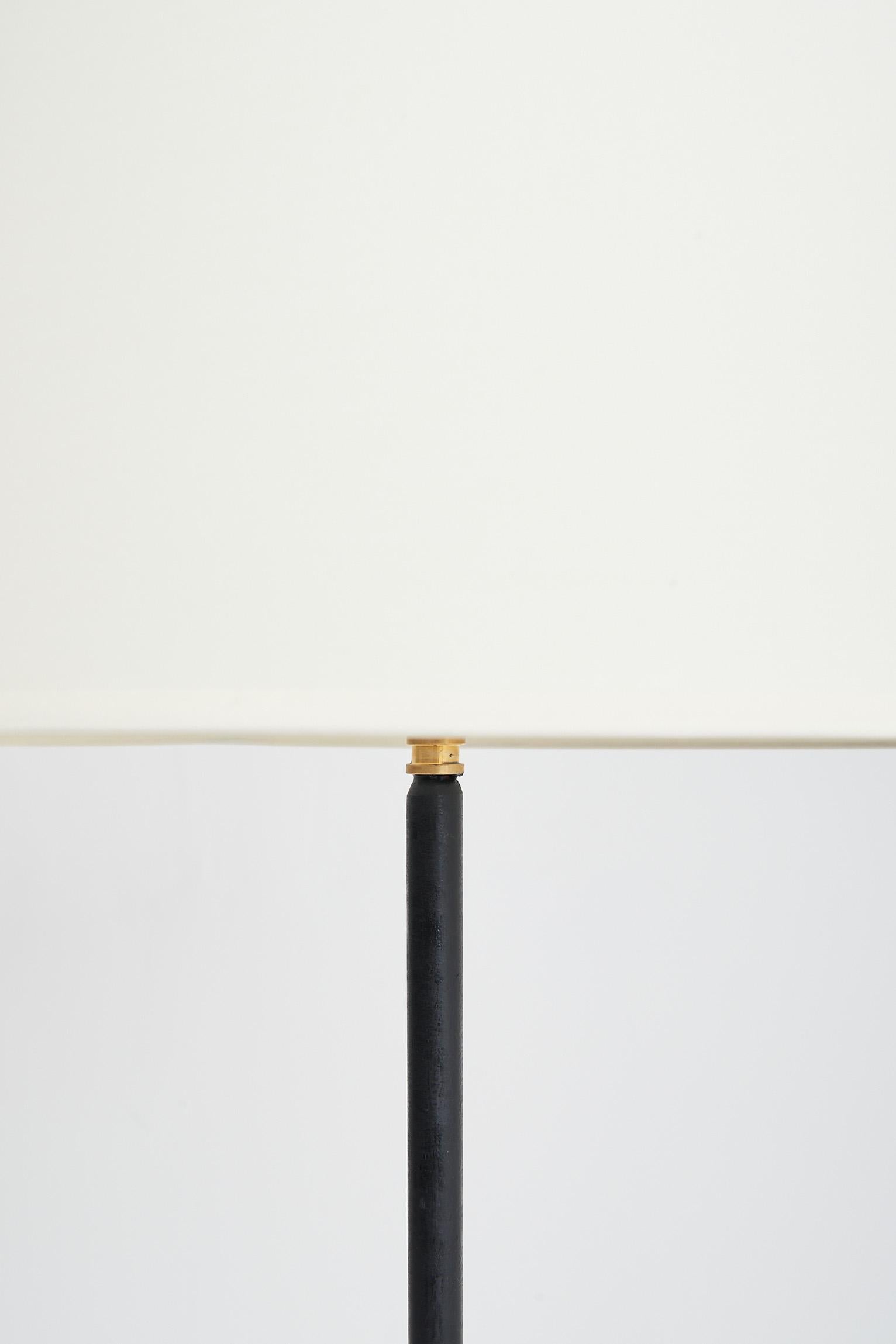 French Pair of Mid-Century Black and Brass Floor Lamps