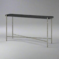 Pair of Mid Century Black Burl Top Console Tables