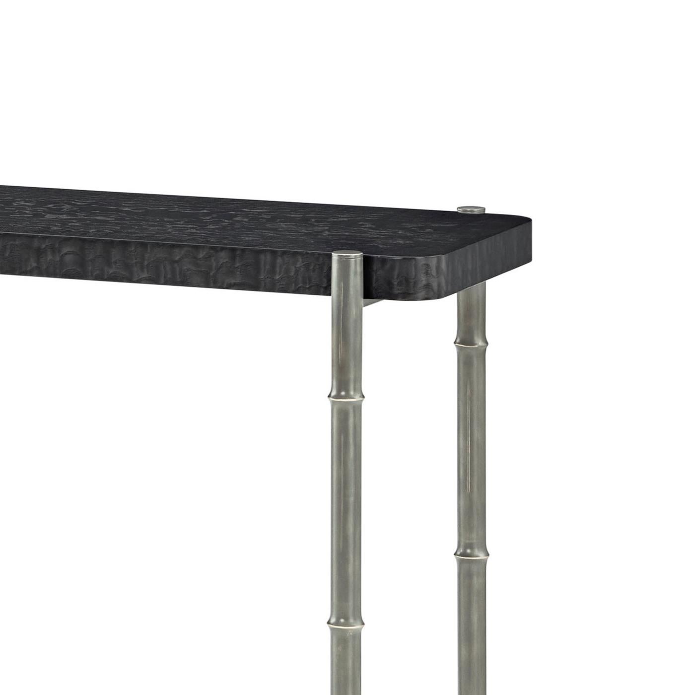 Mid-Century Modern Pair of Mid Century Black Burl Top Console Tables For Sale