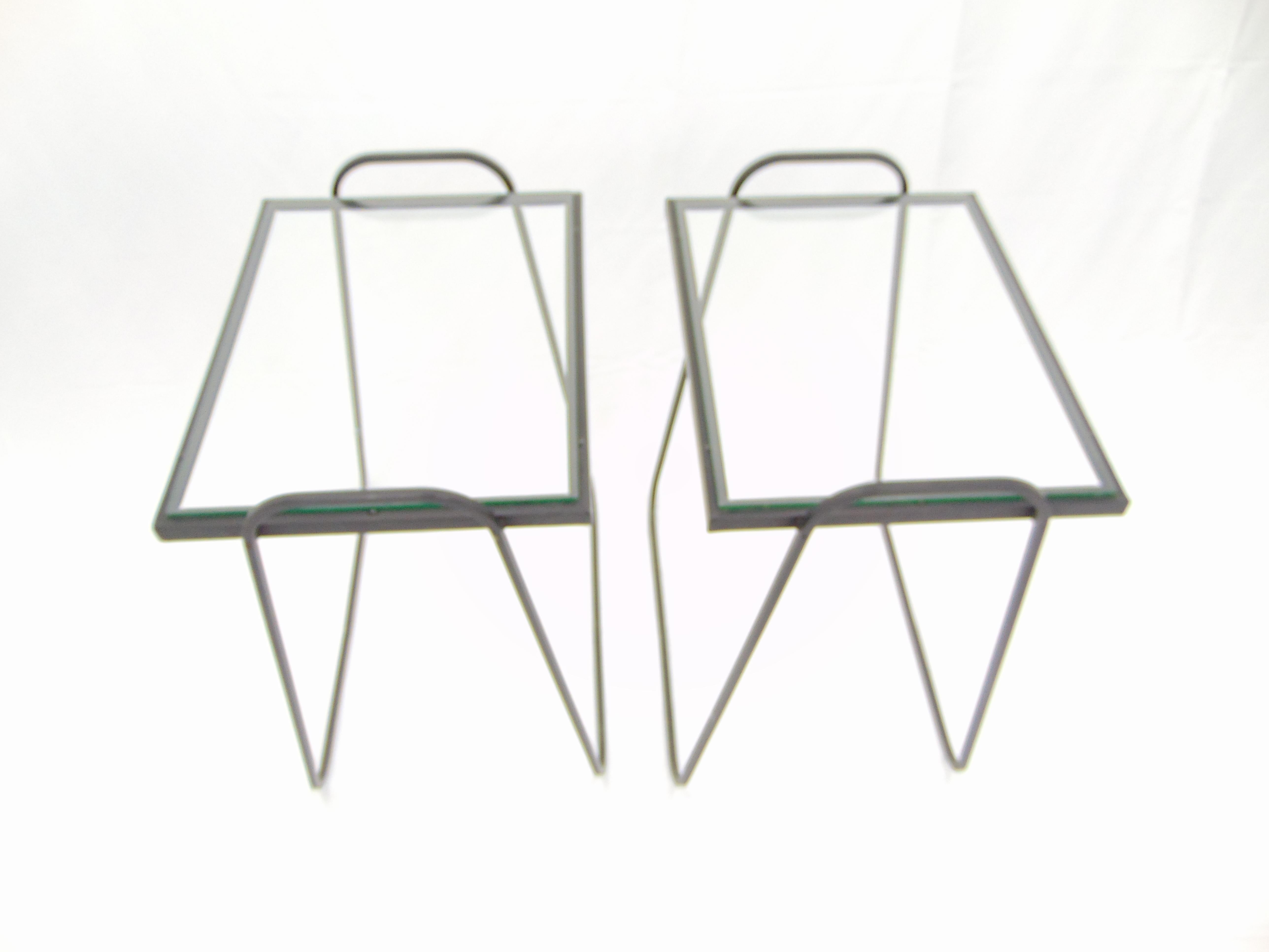 Mid-20th Century Pair of Midcentury Black Iron and Glass Patio Tables Side Tables For Sale