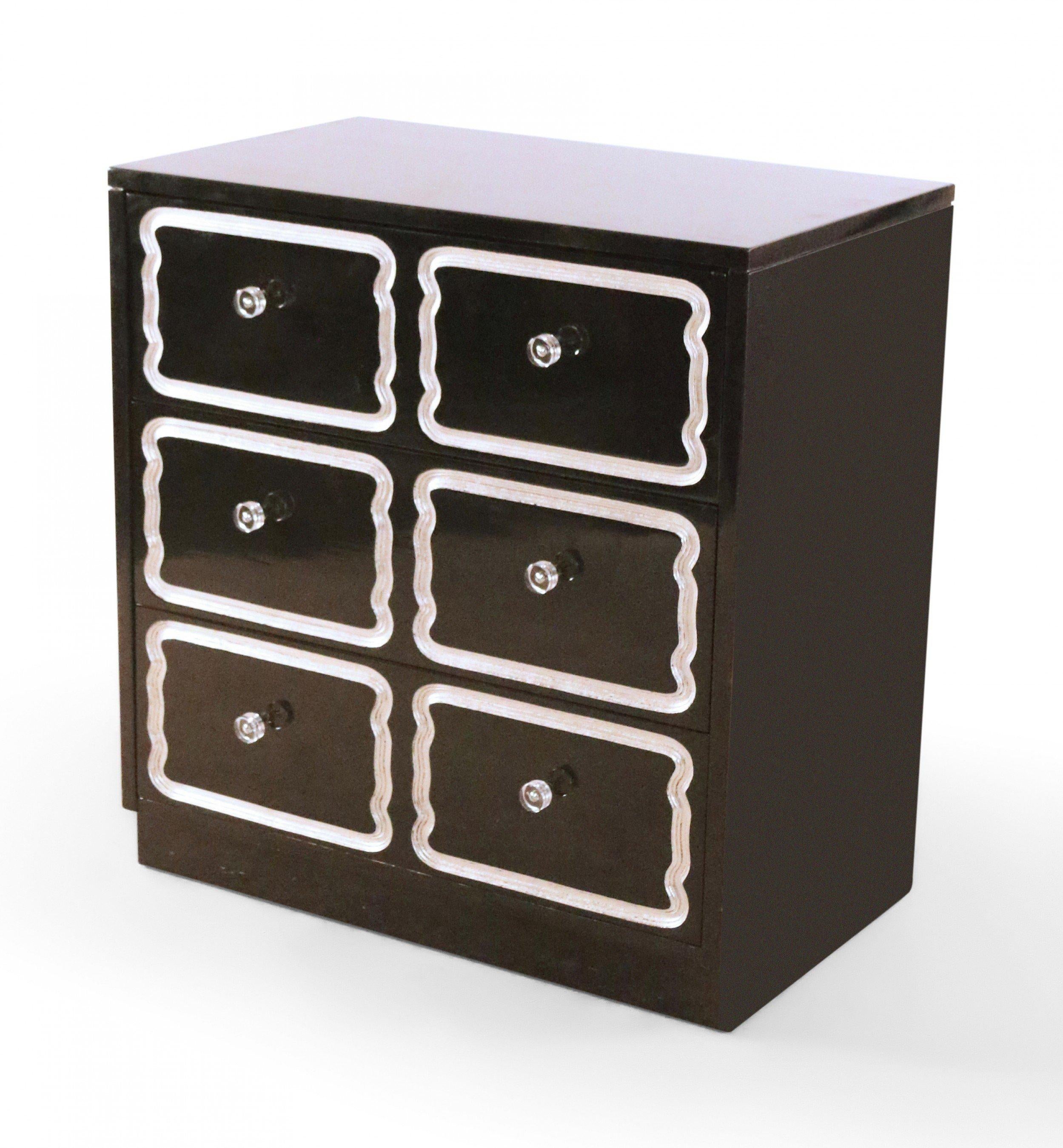 Pair of Mid-Century Black Lacquer and Lucite Small Chests of Drawers For Sale 5