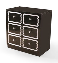 Pair of Mid-Century Black Lacquer and Lucite Small Chests of Drawers