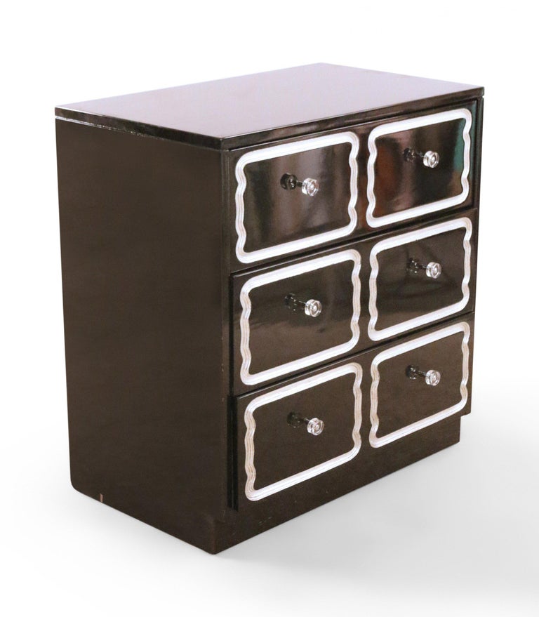 Pair of MidCentury Black Lacquer and Lucite Small Chests of Drawers