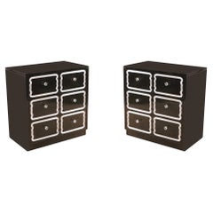 Pair of Mid-Century Black Lacquer and Lucite Small Chests of Drawers