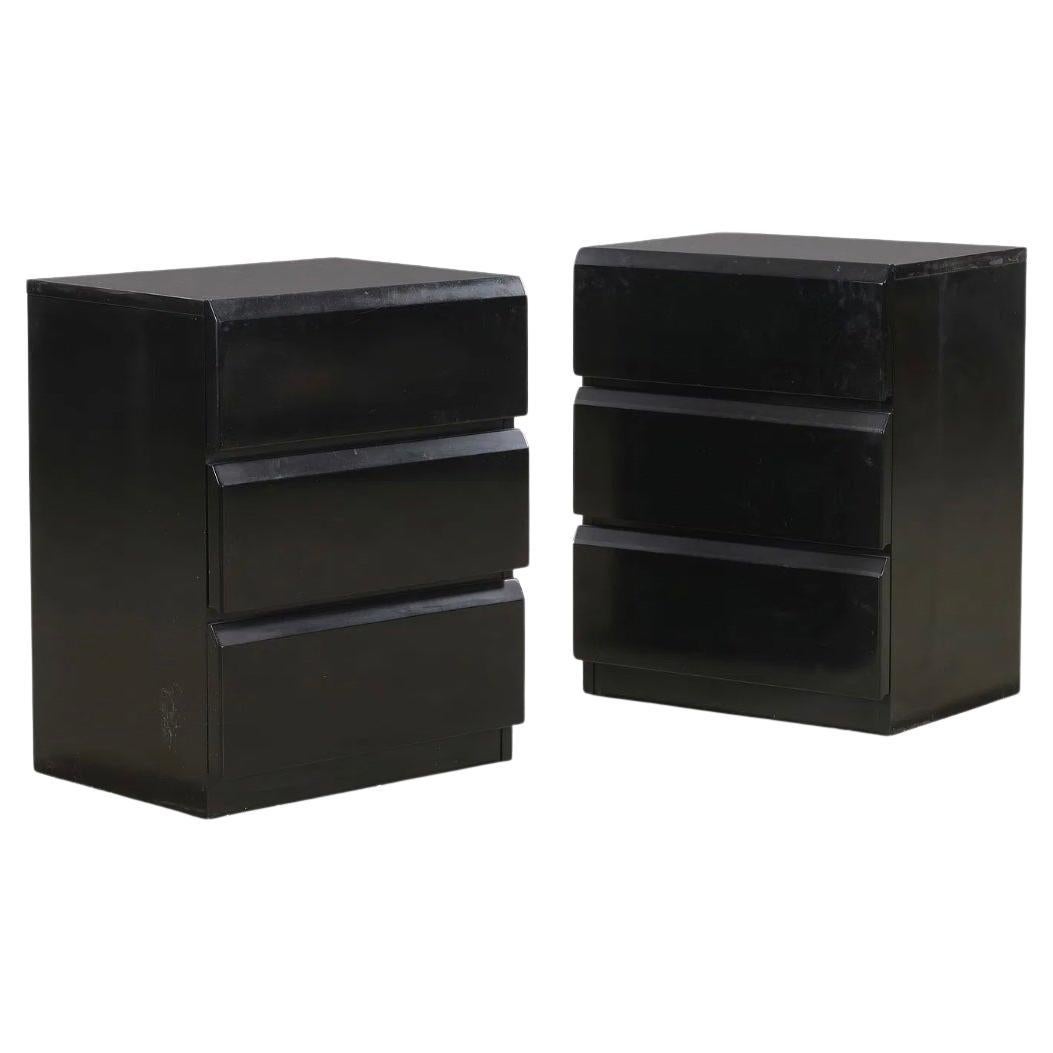 Pair of Mid Century Black Lacquer Lane tall Nightstands with 3 Drawers. Beautiful condition inside and out. Circa 1970 - 3 Drawer Nightstand all drawers are solid hardwood and have metal glides all smooth. Shows very little use - Has Lane stamp