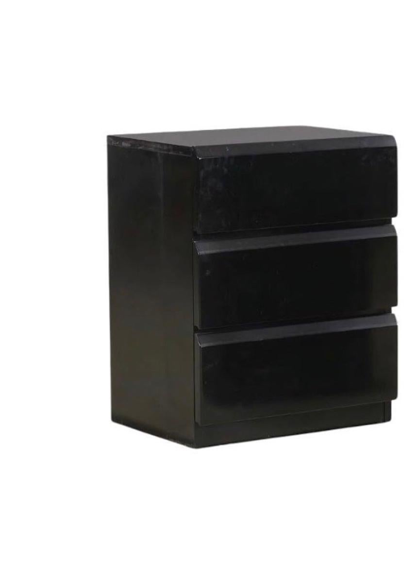Mid-Century Modern Pair of Mid Century Black Lacquer Lane 3 Drawer tall Nightstands For Sale