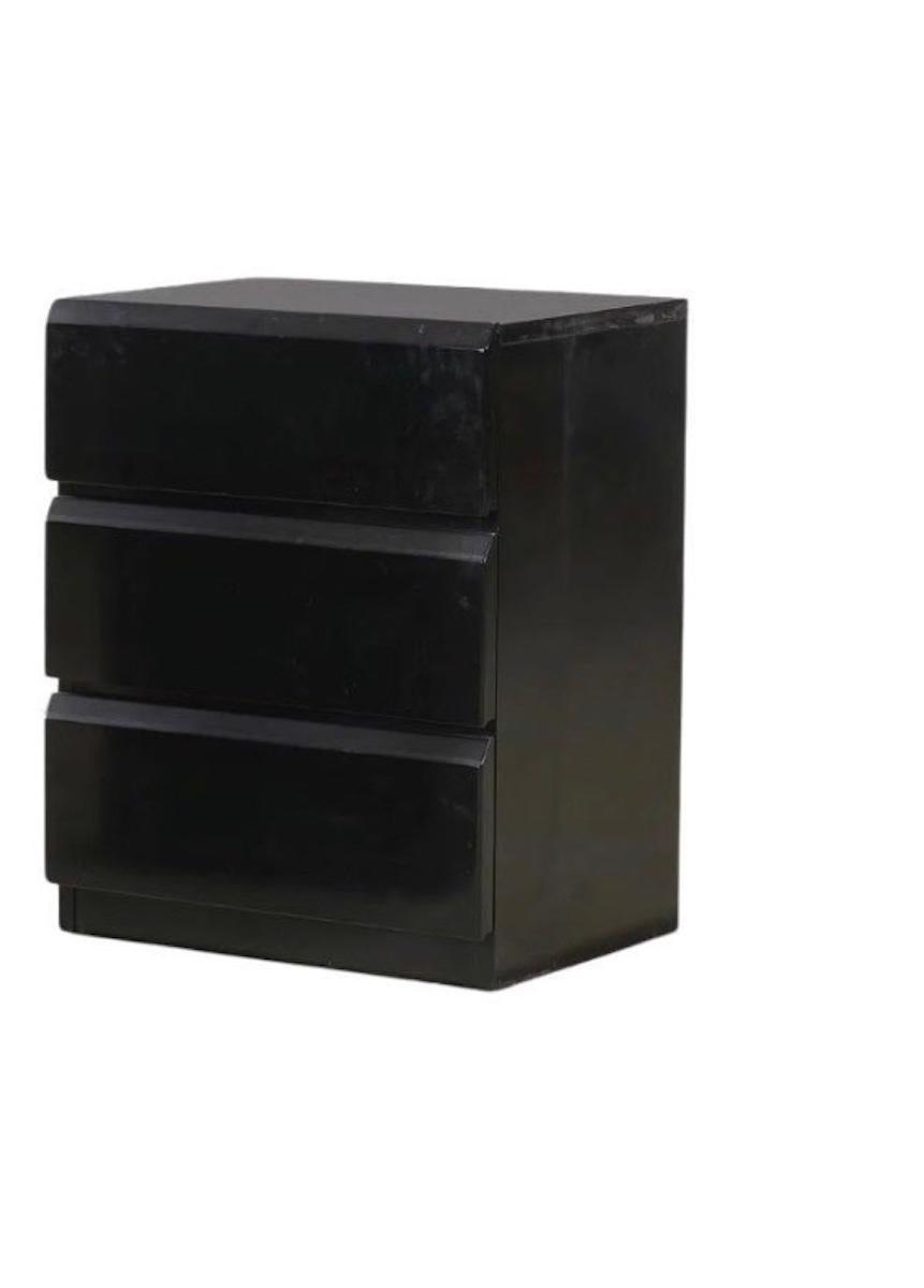 American Pair of Mid Century Black Lacquer Lane 3 Drawer tall Nightstands For Sale