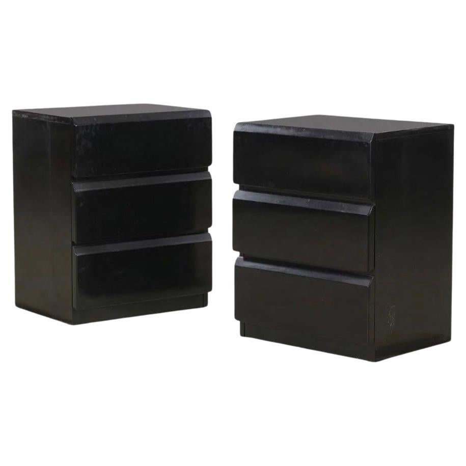 Paar Mid Century Black Lacquer Lane's 3 Schubladen hoch Nachttische