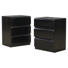 Pair of Mid Century Black Lacquer Lane 3 Drawer tall Nightstands