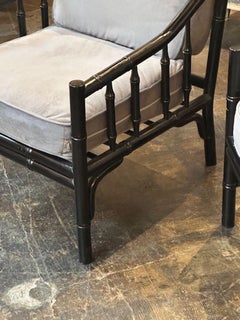 Pair of Mid-Century Black Lacquered Bamboo Armchairs
