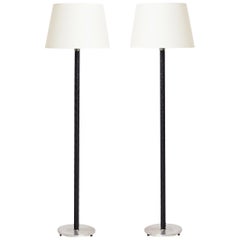 Pair of Midcentury Black Leather Floor Lamps