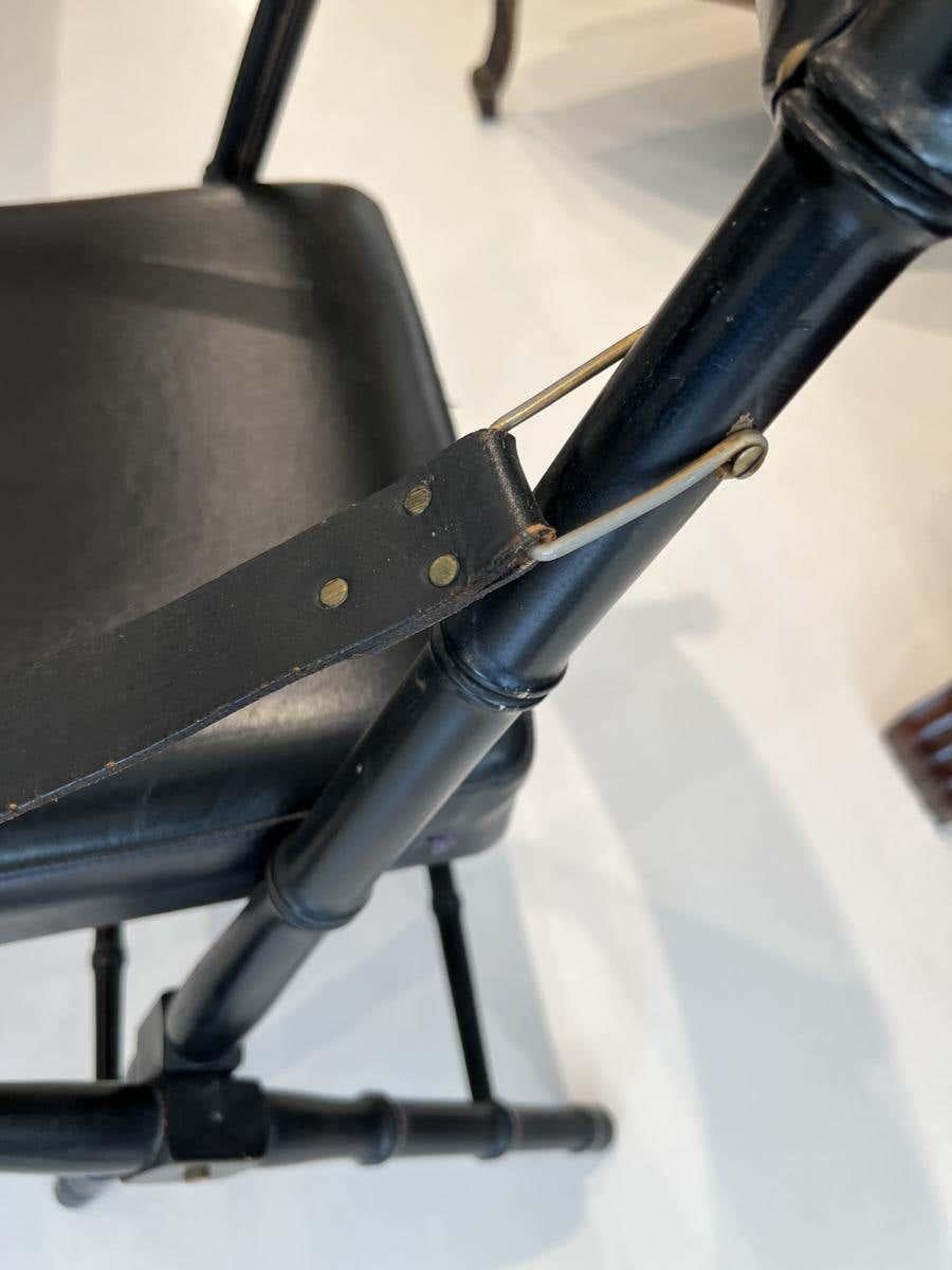 20th Century Pair of Midcentury Black Leather Folding Chairs