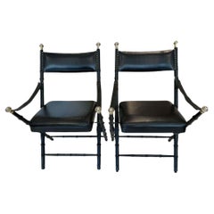 Pair of Midcentury Black Leather Folding Chairs 'Two Pair Available'