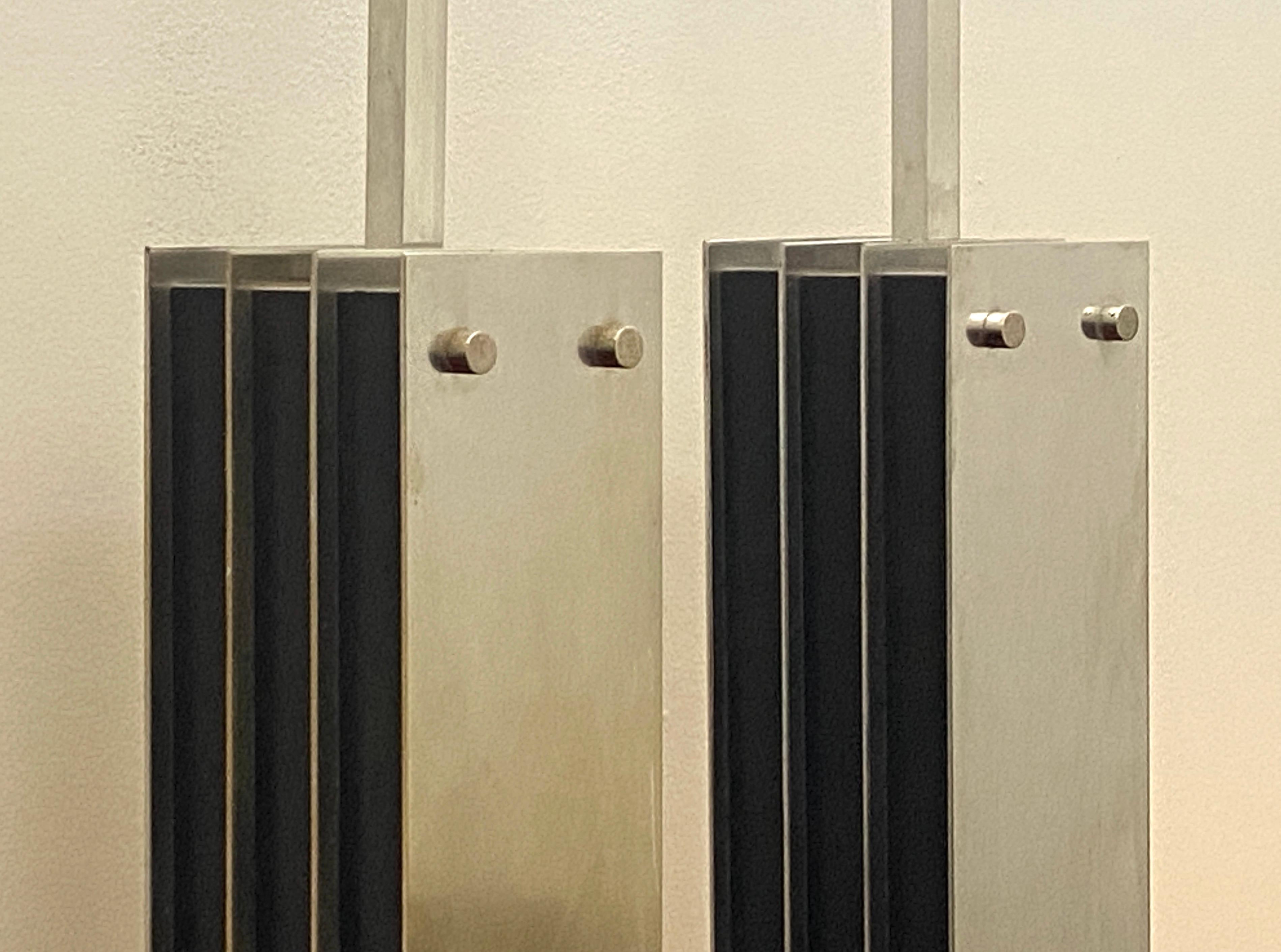 Mid-20th Century Pair of mid century black oak and steel Laurel lamps For Sale