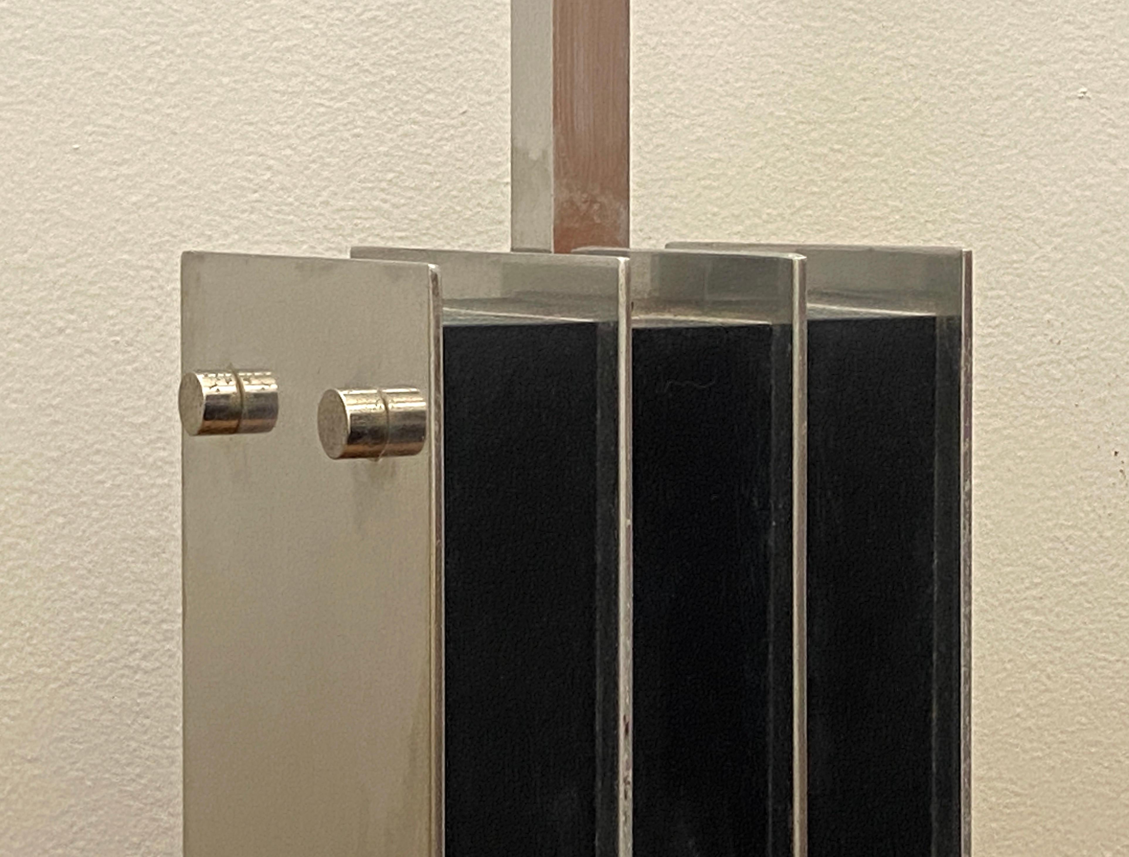 Steel Pair of mid century black oak and steel Laurel lamps For Sale
