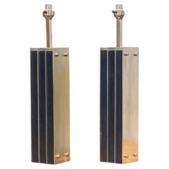 Pair of mid century black oak and steel Laurel lamps