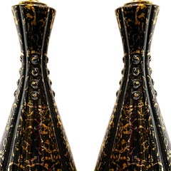 Pair of Mid Century Black Porcelain Lamps