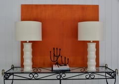 Pair of Midcentury Blanc De Chine Bamboo form Table Lamps