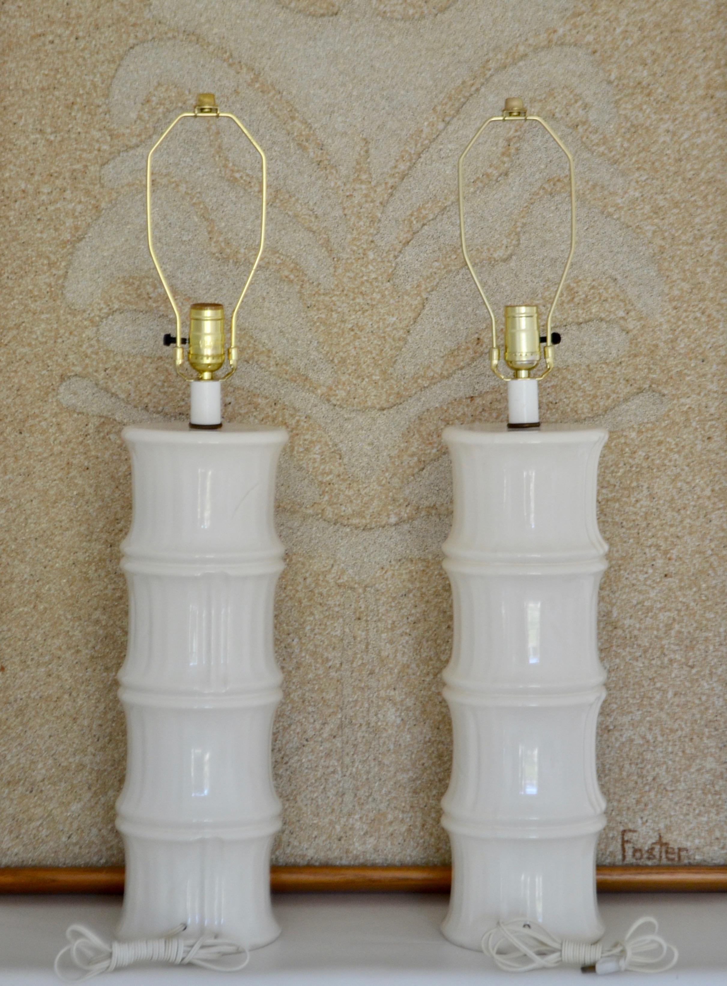 American Pair of Midcentury Blanc De Chine Bamboo form Table Lamps For Sale