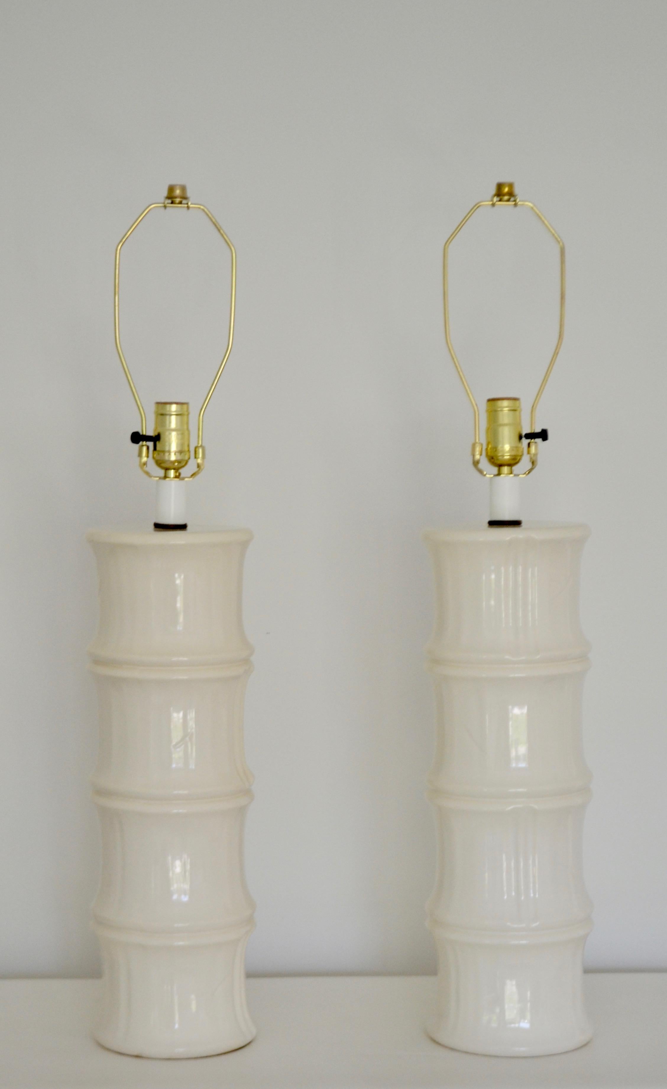 Pair of Midcentury Blanc De Chine Bamboo form Table Lamps In Good Condition For Sale In West Palm Beach, FL