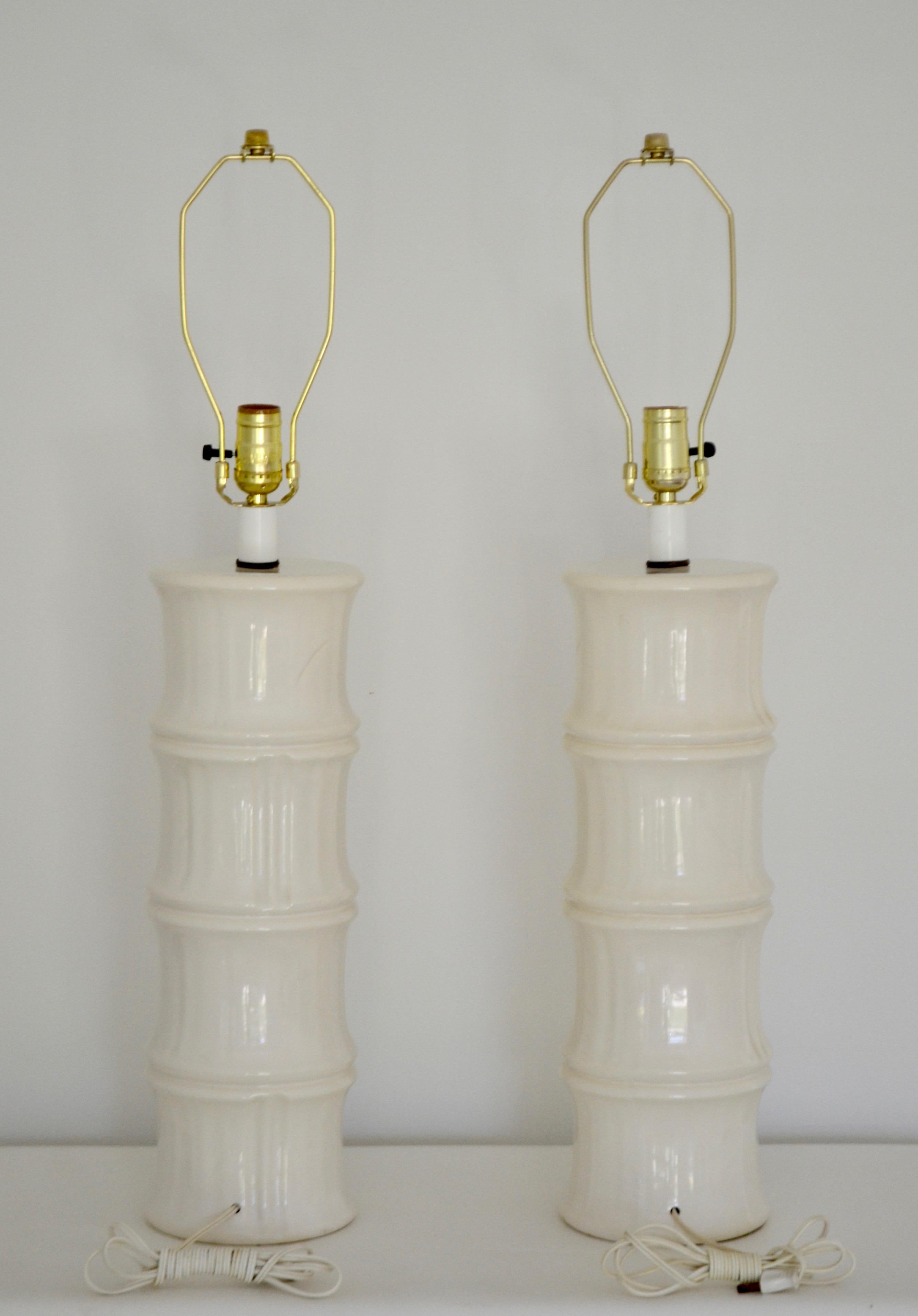 Mid-20th Century Pair of Midcentury Blanc De Chine Bamboo form Table Lamps For Sale