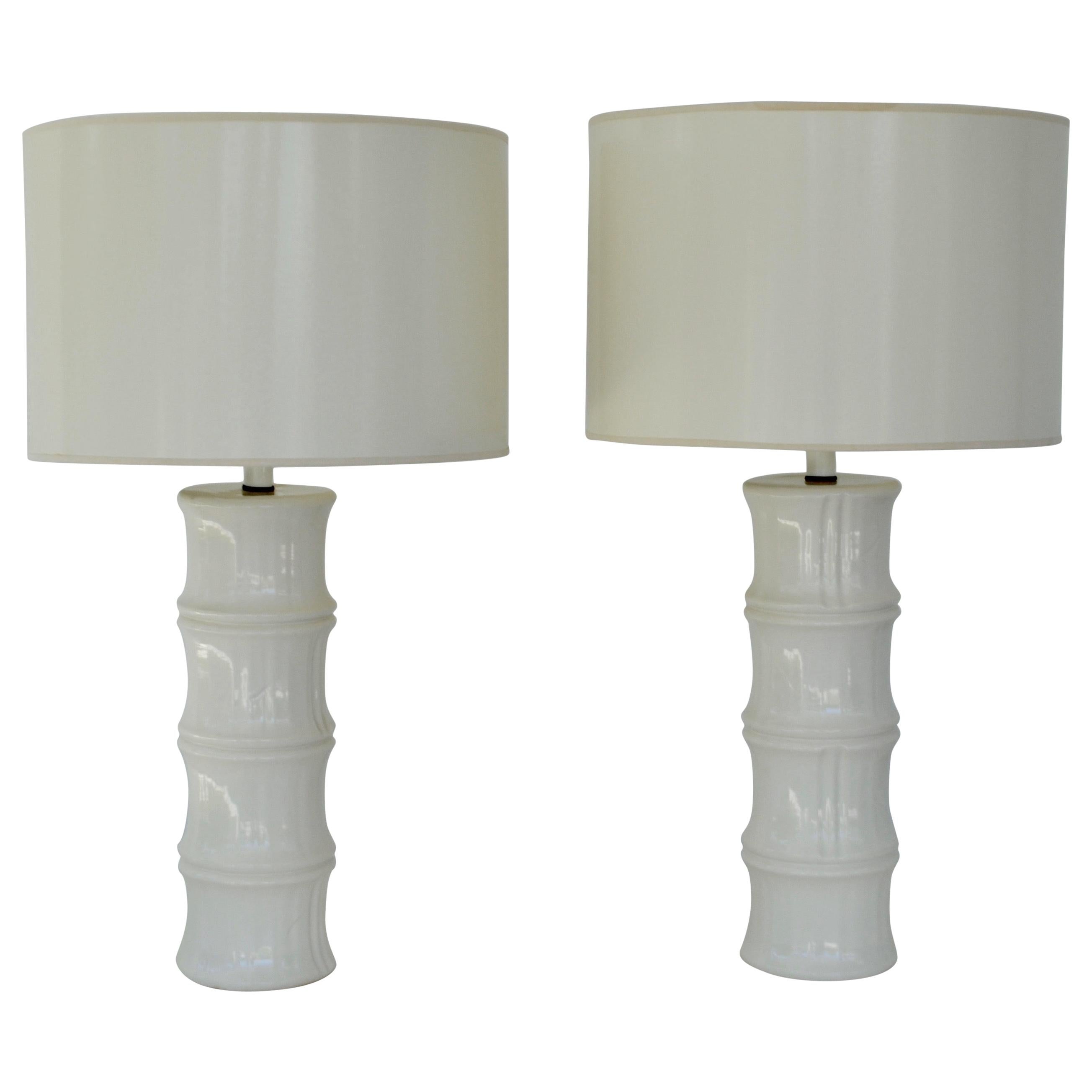 Pair of Midcentury Blanc De Chine Bamboo form Table Lamps For Sale