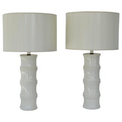 Pair of Midcentury Blanc De Chine Bamboo form Table Lamps