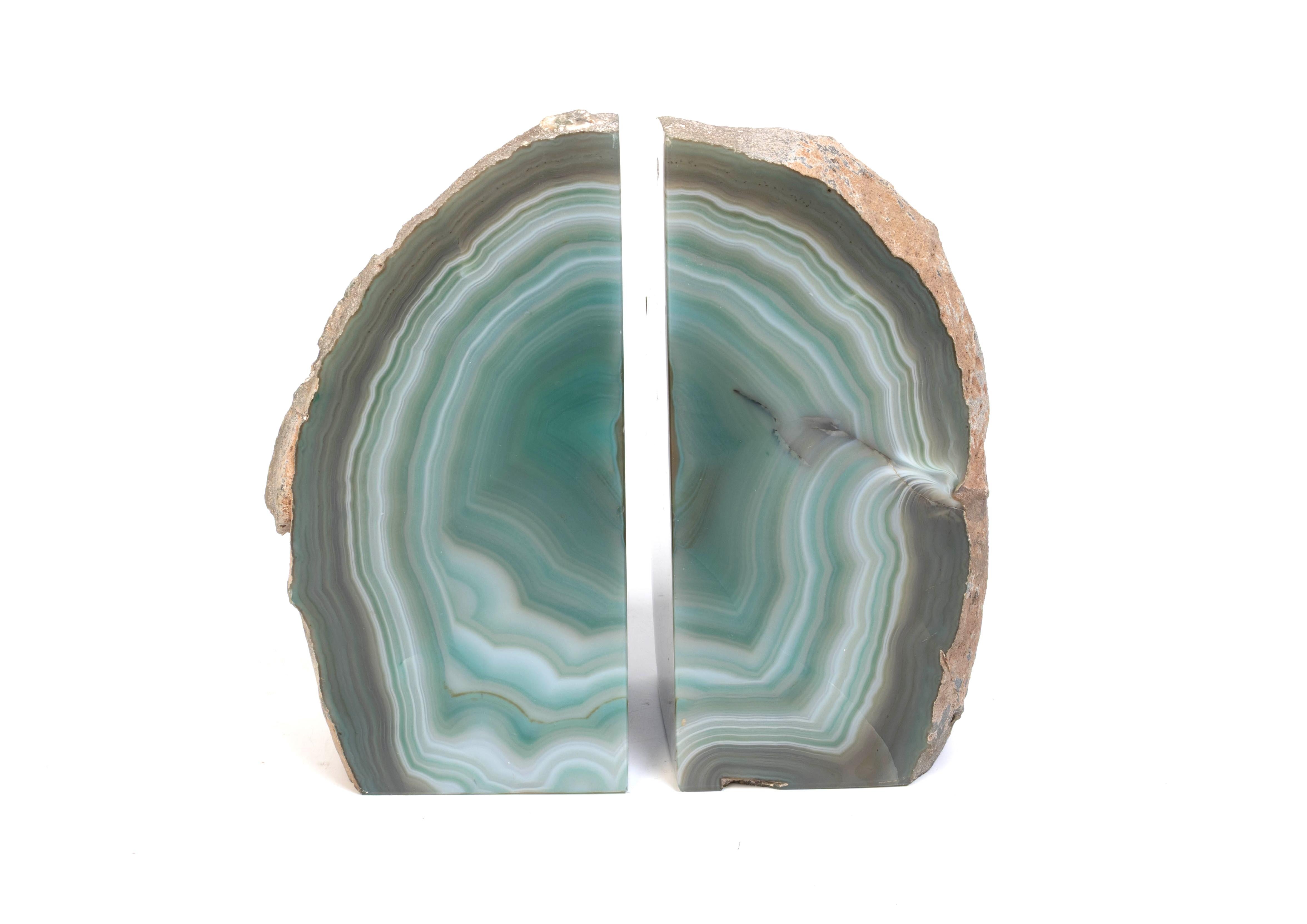 Pair of Mid Century Blue Agate Precious Mineral Bookends, C.1970 For Sale 4