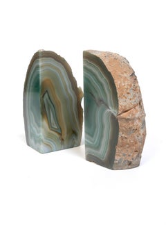 Pair of Mid Century Blue Agate Precious Mineral Bookends, C.1970