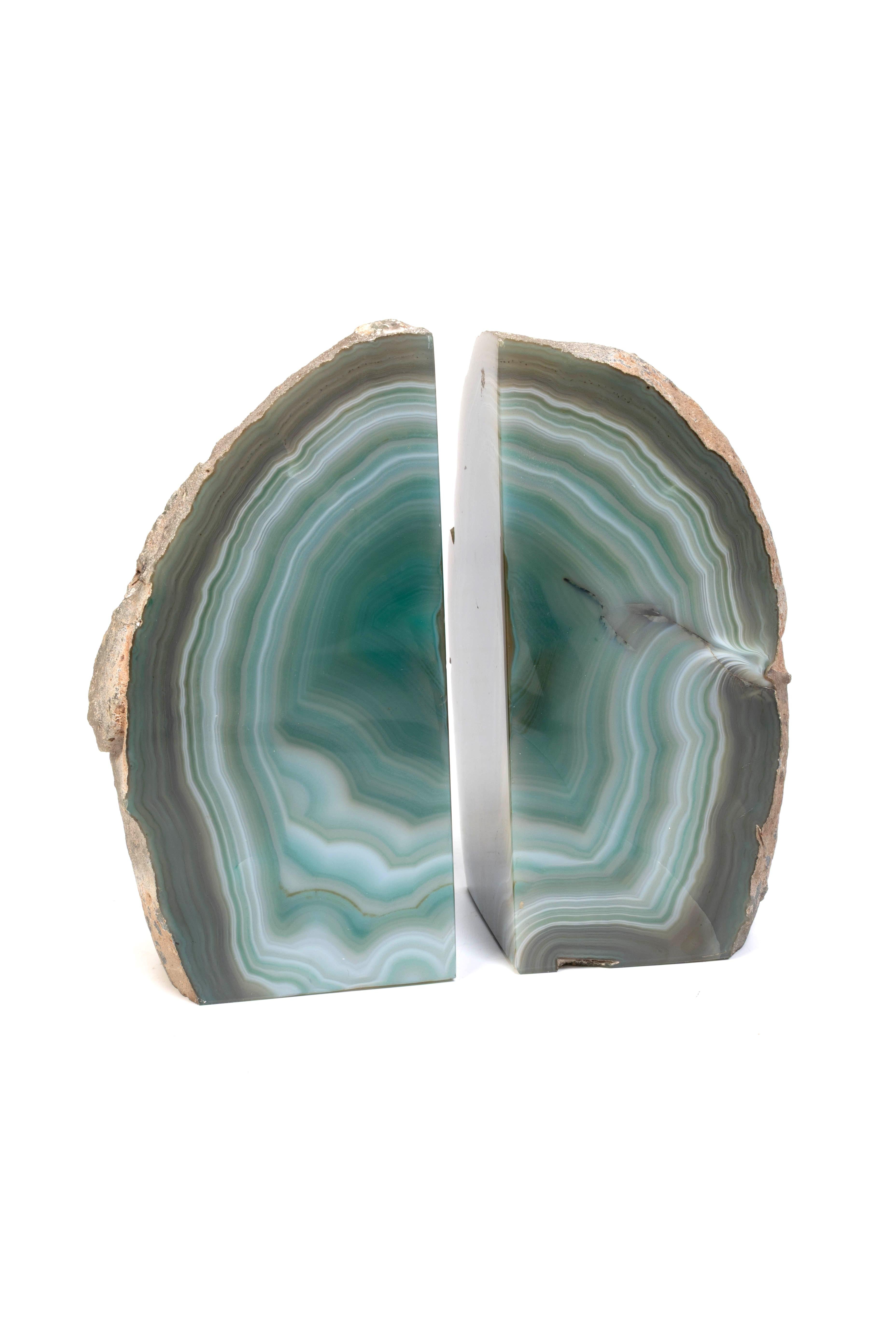 Brazilian Pair of Mid Century Blue Agate Precious Mineral Bookends, C.1970 For Sale