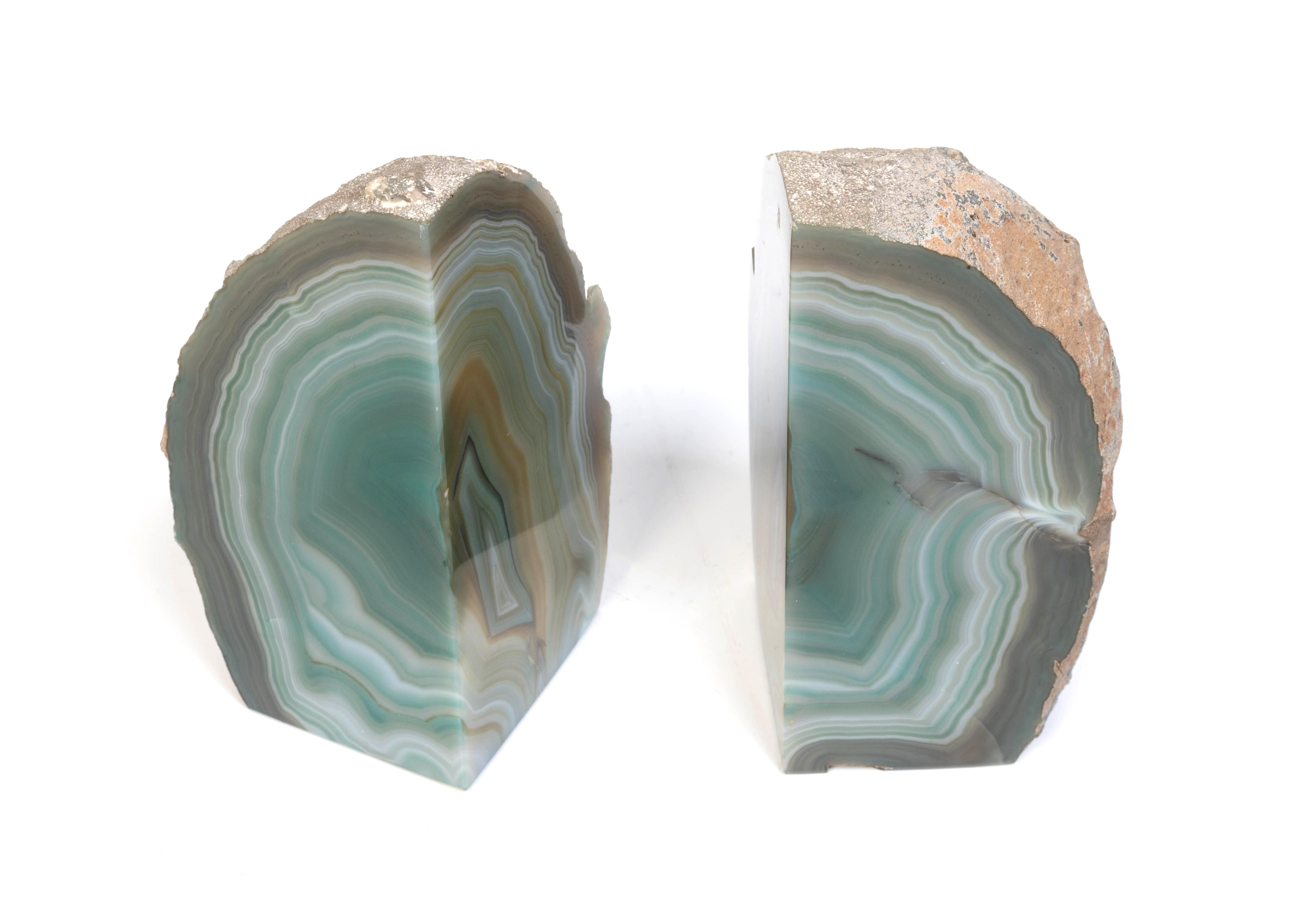 Pair of Mid Century Blue Agate Precious Mineral Bookends, C.1970 For Sale 2