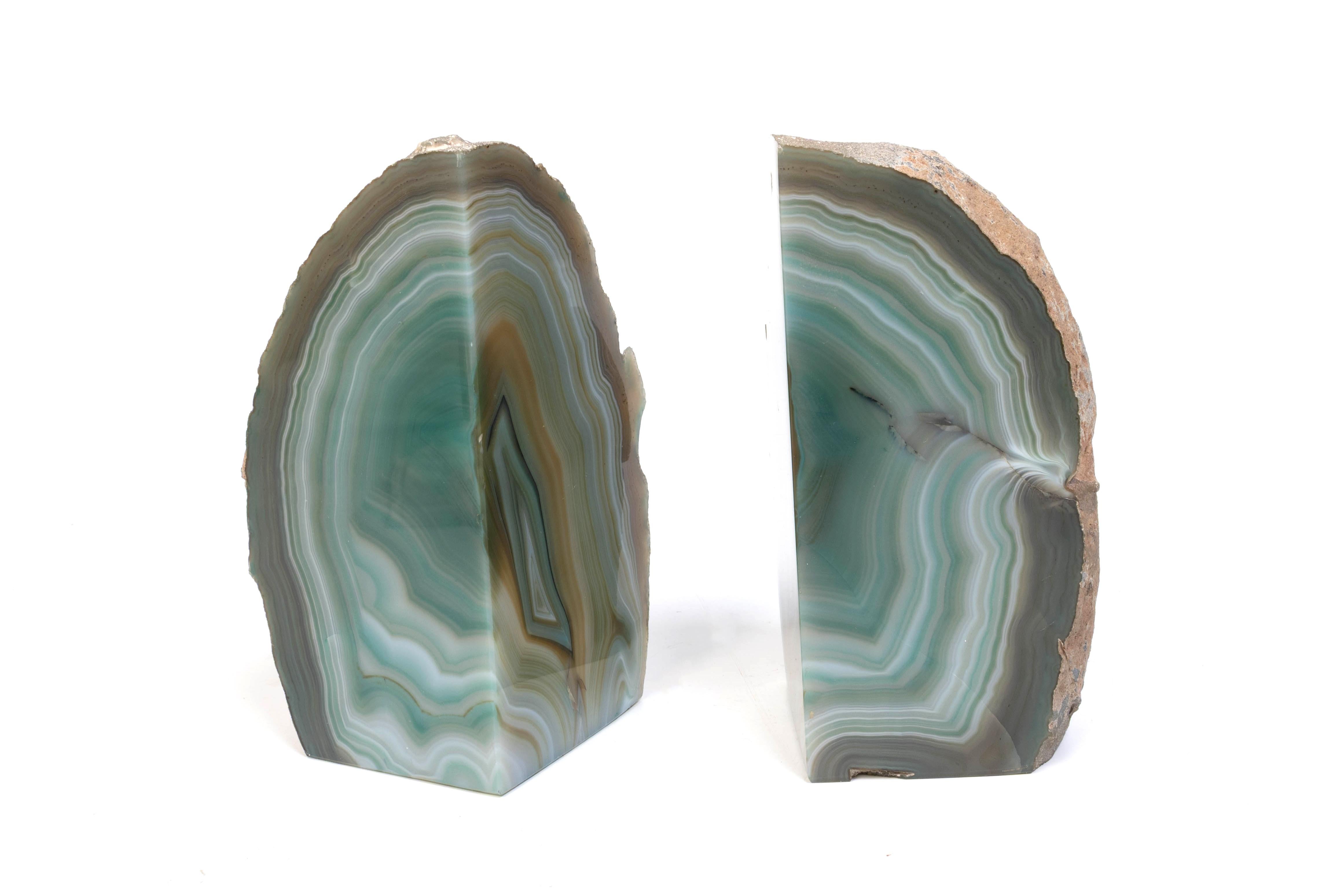 Pair of Mid Century Blue Agate Precious Mineral Bookends, C.1970 For Sale 3