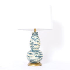 Pair of Mid-Century Blue and White Double Gourd Glass Table Lamps