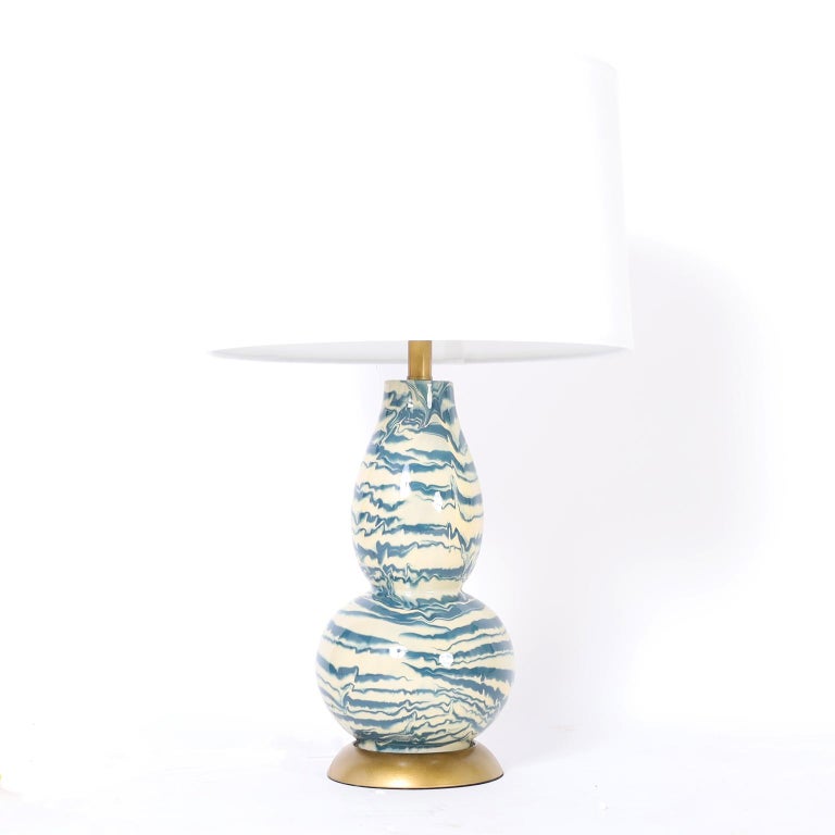 White Double Gourd Glass Table Lamps, Ceramic Gourd Table Lamps Blue
