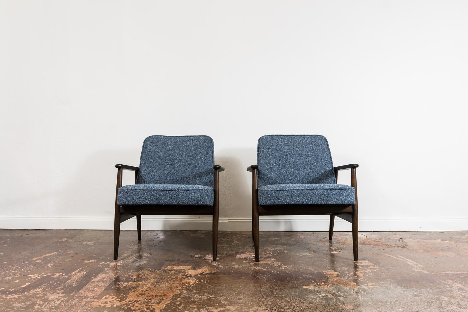 Pair of Mid-Century Blue Armchairs GFM 300-192, 1960's Poland.
Completely restored.