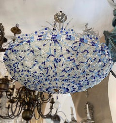 Pair of Mid Century Blue Beaded Chandeliers, Sold Individually