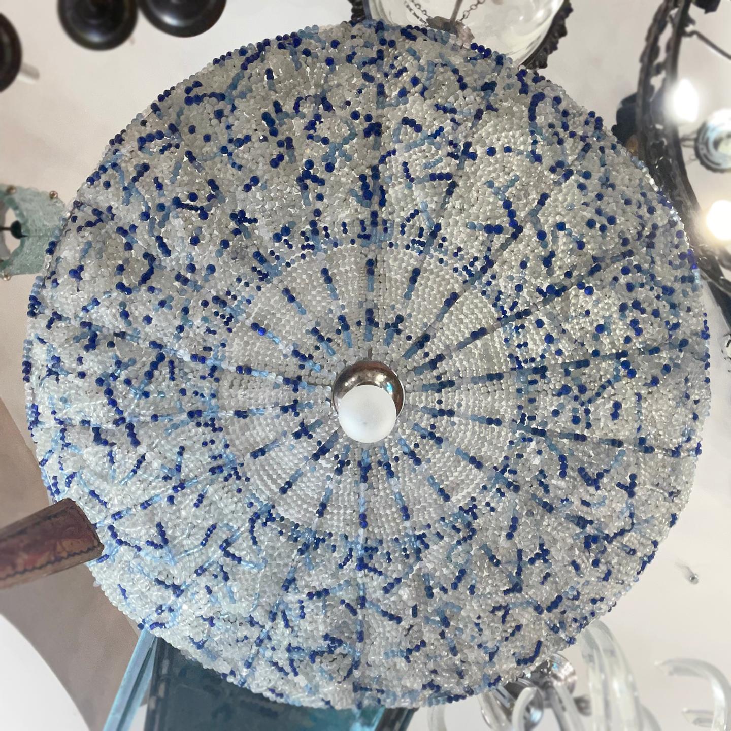 Pair of Mid Century Blue Beaded Chandeliers, Sold Individually For Sale 2