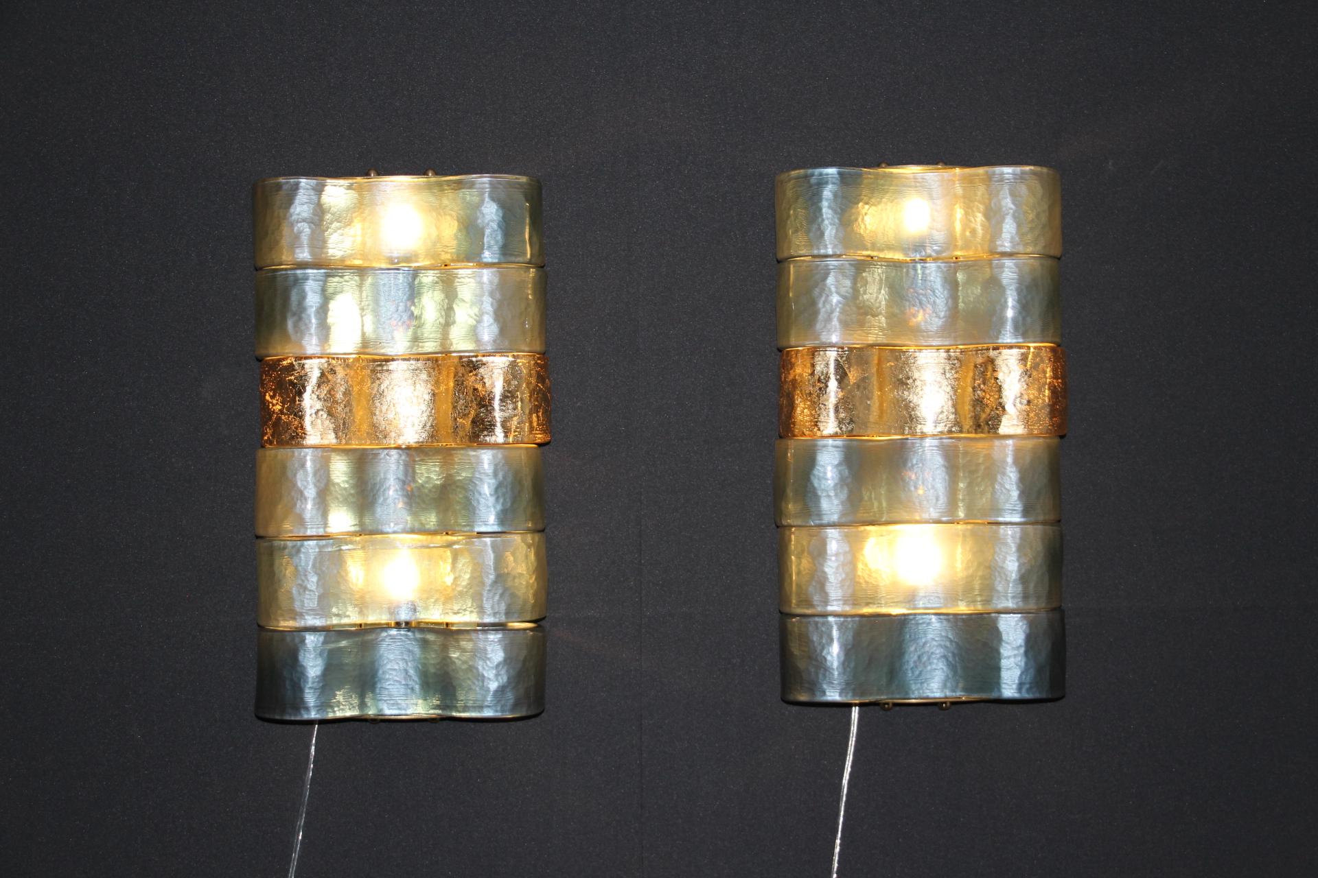 Paar blaue - graue und goldene Muranoglas-Leuchter aus der Mitte des Jahrhunderts im Angebot 4