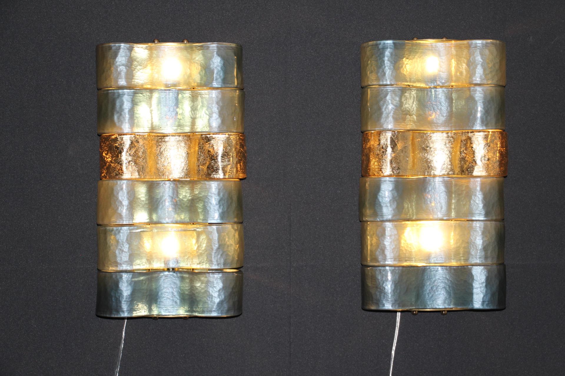 Pair of Midcentury Blue, Grey and Gold Murano Glass Sconces For Sale 5