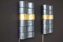 Pair of Midcentury Blue, Grey and Gold Murano Glass Sconces