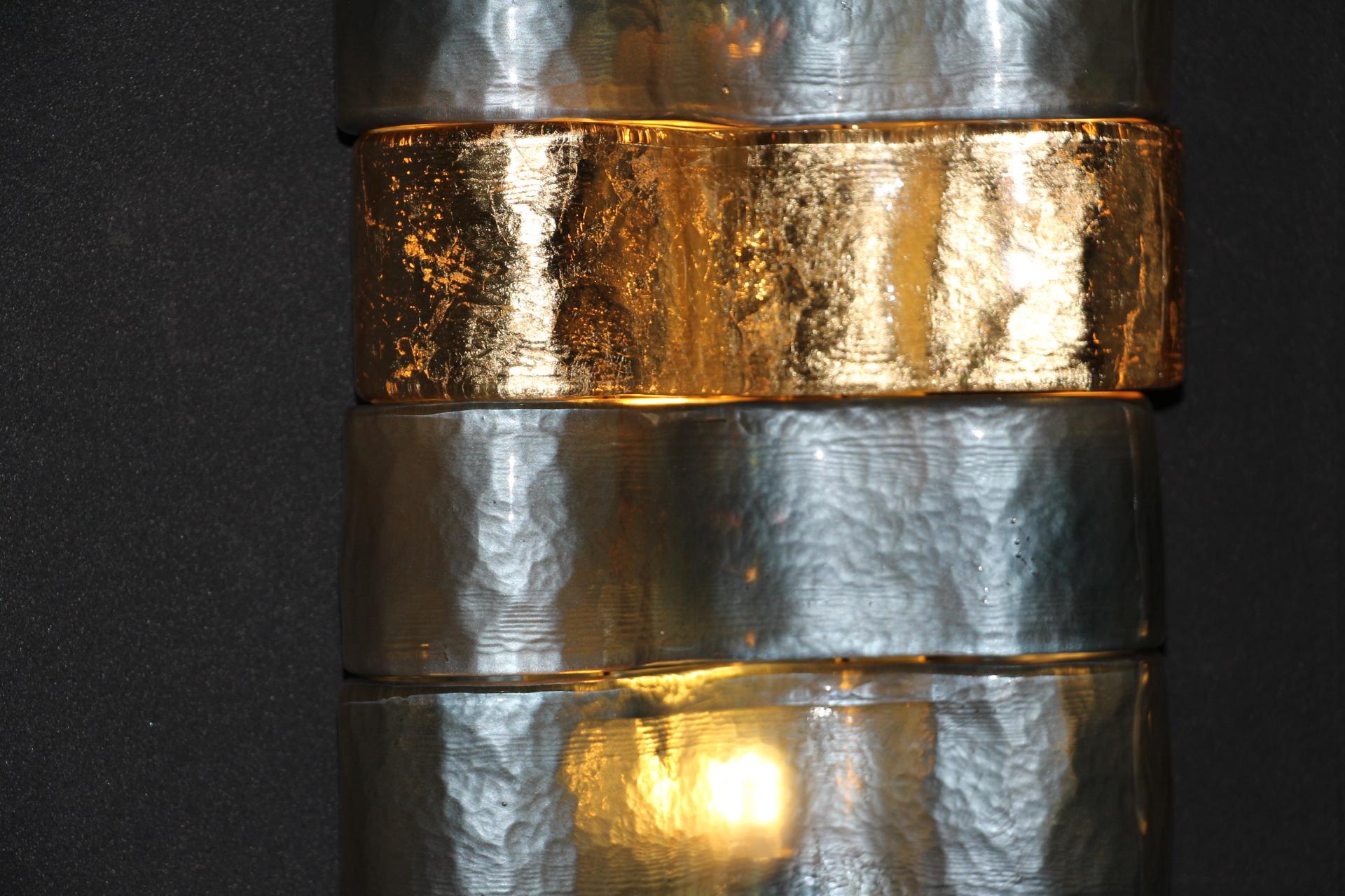 Paar blaue - graue und goldene Muranoglas-Leuchter aus der Mitte des Jahrhunderts im Angebot 2