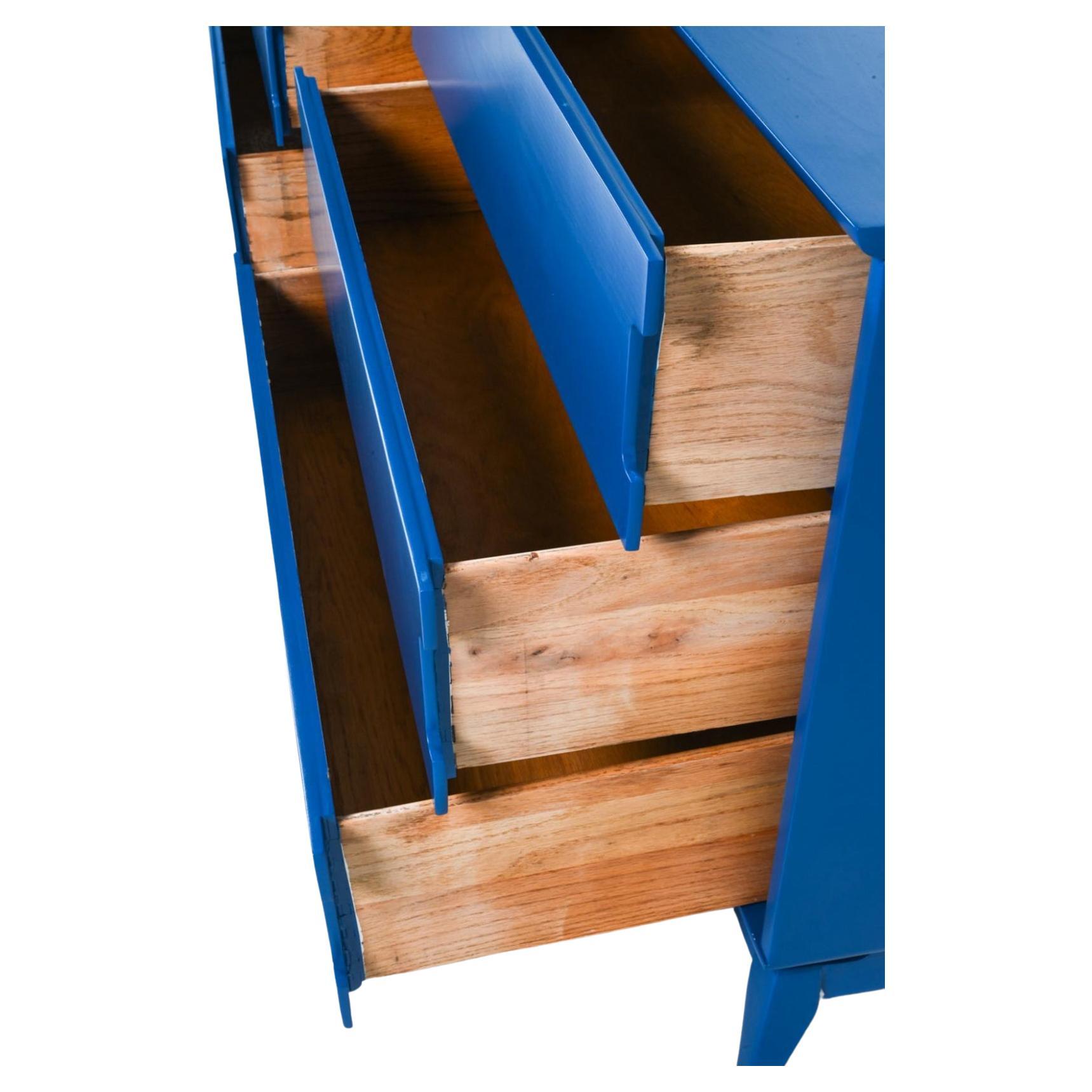 Mid-20th Century Pair of Mid Century Blue Lacquer 3 drawer dressers with concave handles